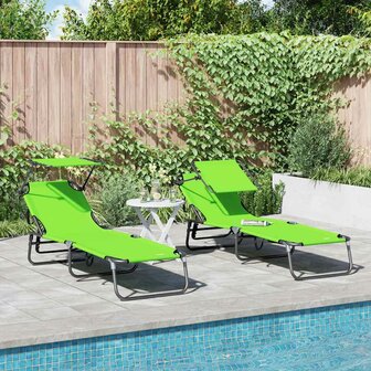 Vouwbare Ligbedden 2 stuks met Luifel Groen 600D Oxford Stof 1