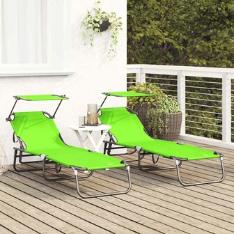 Vouwbare Ligbedden 2 stuks met Luifel Groen 600D Oxford Stof 2