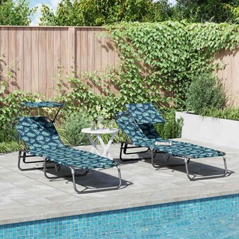 Vouwbare Ligbedden 2 stuks met Luifel Bladerenprint 600D Oxford Stof 1