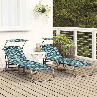 Vouwbare Ligbedden 2 stuks met Luifel Bladerenprint 600D Oxford Stof 2