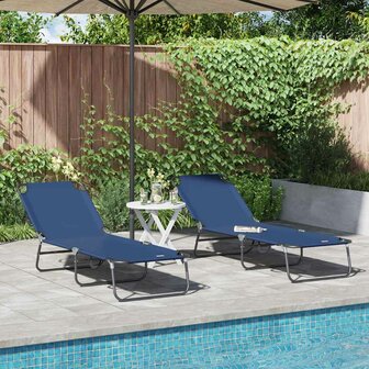 Vouwbare Ligbed 2 stuks Draagbaar Blauw 600D Oxford Stof 1
