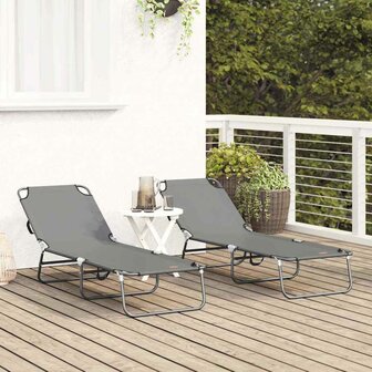 Opvouwbare Ligbedden 2 stuks Draagbaar Grijs 600D Oxford Stof 2