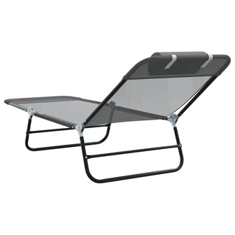 Inklapbare zon ligstoelen 2 stuks met hoofdkussen grijze Textilene 6