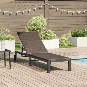 Ligbed met wielen poly rattan bruin 1