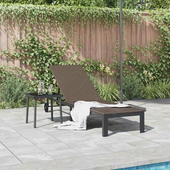 Ligbed met wielen poly rattan bruin 2