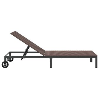Ligbed met wielen poly rattan bruin 4