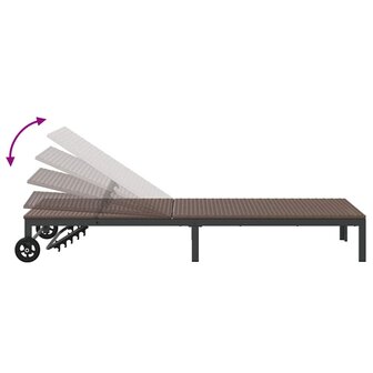 Ligbed met wielen poly rattan bruin 7