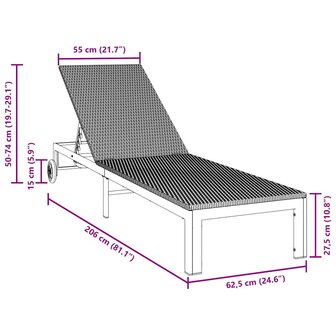 Ligbed met wielen poly rattan bruin 8