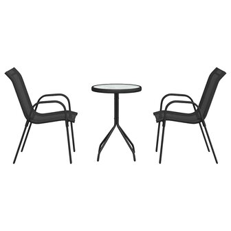 3-delige bistroset voor in de tuin - zwart textileen en staal 6