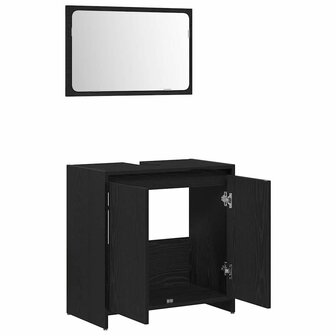Badmeubel met Spiegel Zwart Eiken 60x33x61cm Gefabriceerd Hout 4