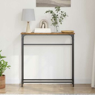 Wandtafel 75x19,5x75 cm bewerkt hout en staal oud houtkleurig 3