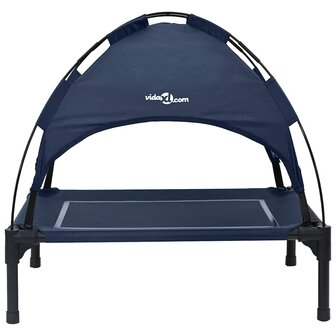 Verhoogd Hondenbed met Verwijderbaar Dak Marineblauw Staal 3