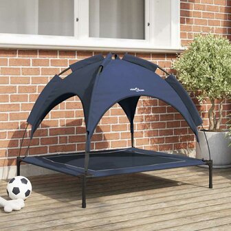 Verhoogd Hondenbed met Verwijderbaar Dak Marineblauw L Staal 1