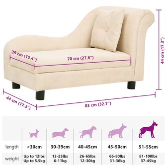 Hondenbank met kussen 83x44x44 cm pluche cr&egrave;mekleurig 9