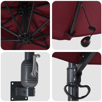 Wandparasol met LED&amp;apos;s Bordeaux Rood 248 cm 6