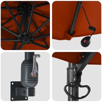 Wandparasol met LED-verlichting Terracotta 248 cm 6