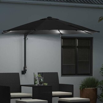 Wandparasol met LED&amp;apos;s Zwart 248 cm 2