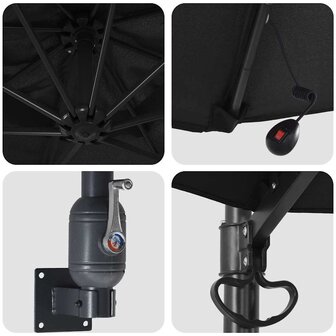 Wandparasol met LED&amp;apos;s Zwart 248 cm 6