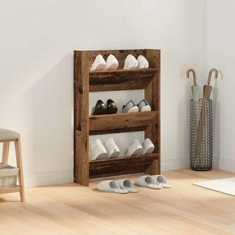 Wand Schoenenkasten Oud hout 60 x 18 x 60 cm Bewerkt hout 3