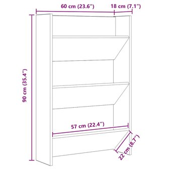 Wand Schoenenkasten Oud hout 60 x 18 x 60 cm Bewerkt hout 8