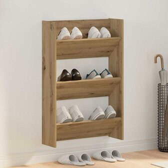 Wand Schoenenkasten artisanaal eikenkleurig 60 x 18 x 60 cm 1