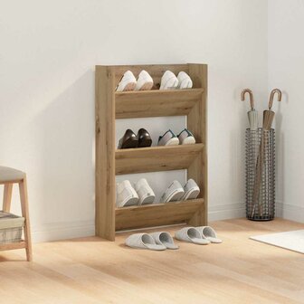 Wand Schoenenkasten artisanaal eikenkleurig 60 x 18 x 60 cm 3