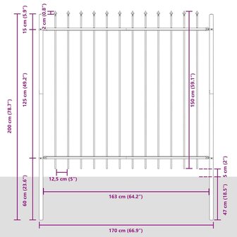 Tuinhek met punten 1,7x1,5 m staal grijs 5