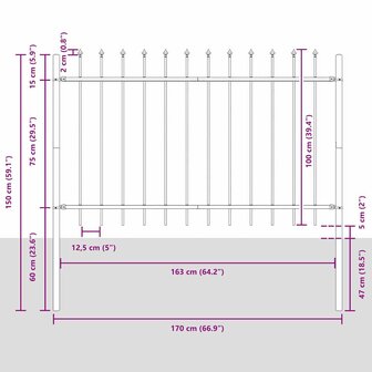 Tuinhek met punten 1,7x1 m staal wit 5