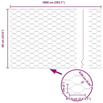 Hexagon Tuinhek Grijs 0,6 x 10 m Staal 7