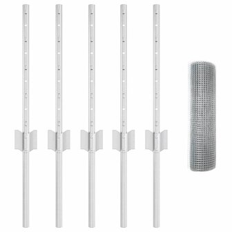 Gelaste Draadhek met 5 U-Posts Zilver 0,4x10 m Staal 3