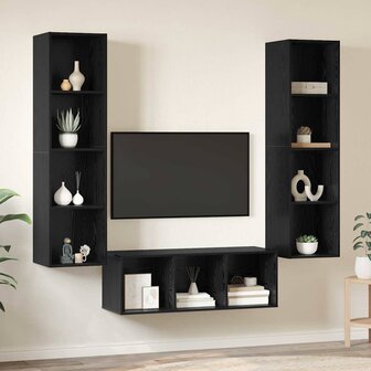 TV-kast set 3 pcs Zwart eiken 37 x 37 x 142.5 cm Bewerkt hout 3