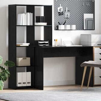 Bureau met plank met opslag Zwart eiken 138.5 x 55 x 143 cm Bewerkt hout 1