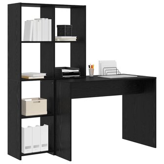 Bureau met plank met opslag Zwart eiken 138.5 x 55 x 143 cm Bewerkt hout 2