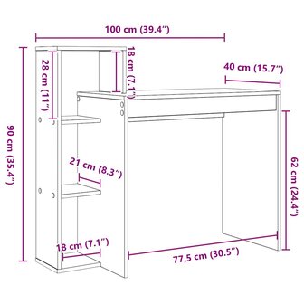Bureau met Opbergruimte Sonoma Eiken 100x40x90 cm Gelaagd Hout 8