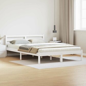 Bedframe met hoofdbord massief grenenhout wit 160x210 cm 1