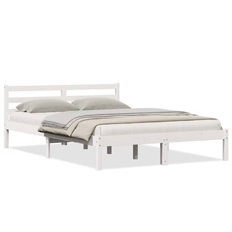 Bedframe met hoofdbord massief grenenhout wit 160x210 cm 2