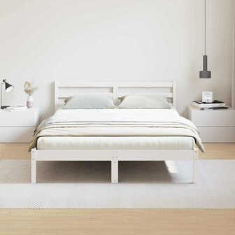 Bedframe met hoofdbord massief grenenhout wit 160x210 cm 3