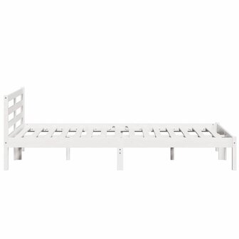 Bedframe met hoofdbord massief grenenhout wit 160x210 cm 5