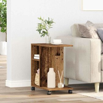 Bijzettafel met wielen 50x30x55 cm bewerkt hout oud houtkleurig 3