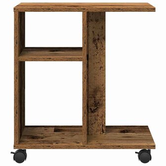 Bijzettafel met wielen 50x30x55 cm bewerkt hout oud houtkleurig 5