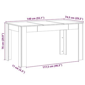 Eettafel Zwart Eiken 140x74,5x76 cm Geengineerd Hout 8