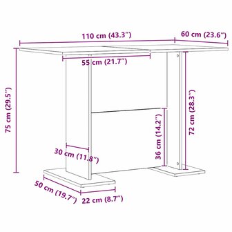 Eettafel 110x60x75 cm bewerkt hout wit 8