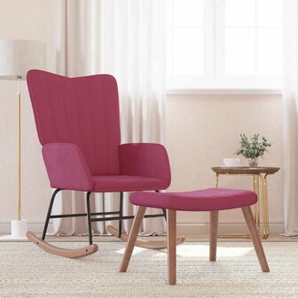 Schommelstoel met voetenbank fluweel wijnrood 1