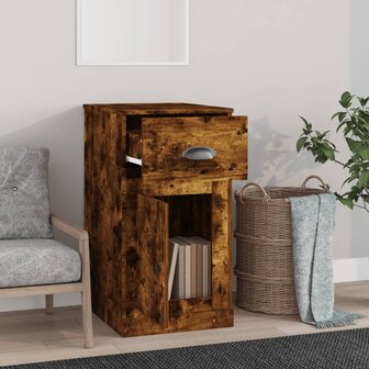 Bijzetkast met lade 40x50x75 cm bewerkt hout gerookt eikenkleur 3