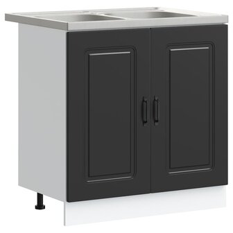 Keukenkast 2 pcs Zwart 80 x 46 x 81.5 cm Bewerkt hout 2