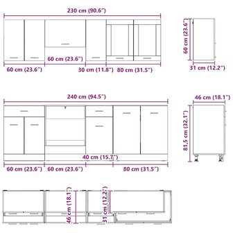 Keukenkastenset met lade 8 pcs Gerookt eiken 240 x 46 x 81.5 cm 8