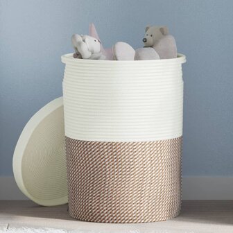 Opbergmand met deksel &Oslash; 37x50 cm katoen bruin en wit 1