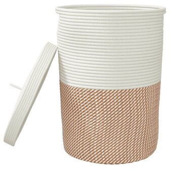 Opbergmand met deksel &Oslash; 37x50 cm katoen bruin en wit 4