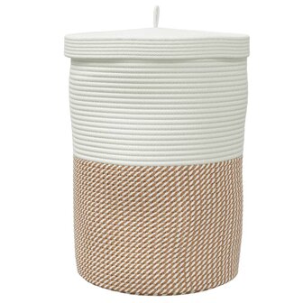Opbergmand met deksel &Oslash; 37x50 cm katoen bruin en wit 6
