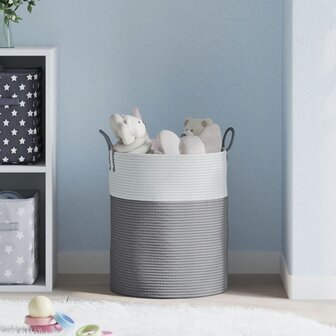 Opbergmand &Oslash; 38x46 cm katoen grijs en wit 3